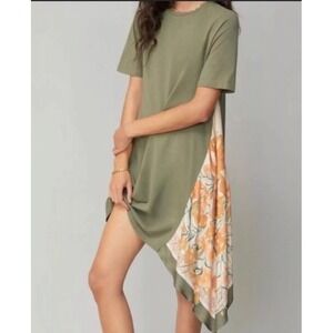 Tiny By Anthropologie Giulia Dress Womens  Green Asymmetrical Floral Panel Boho